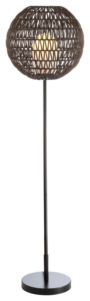 Bea 61" Outdoor Woven Globe LED Floor Lamp, Coffee and Black