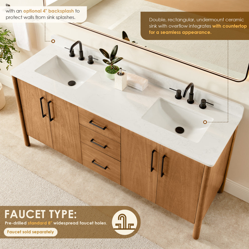 Velora Bathroom Vanity, Mango Brown, 72", No Mirror