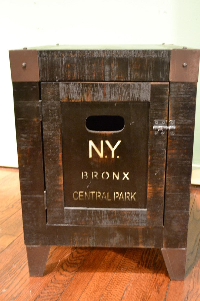 Rustic Wood City Graffiti Storage End Table