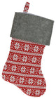 Festive Poinsettia Style Snowflake Motif Sweater Stocking, Red White and Grey