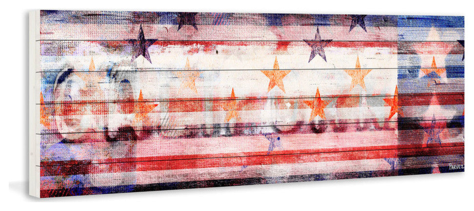 "Behind the Stripes" Print on White Wood, 45"x15"