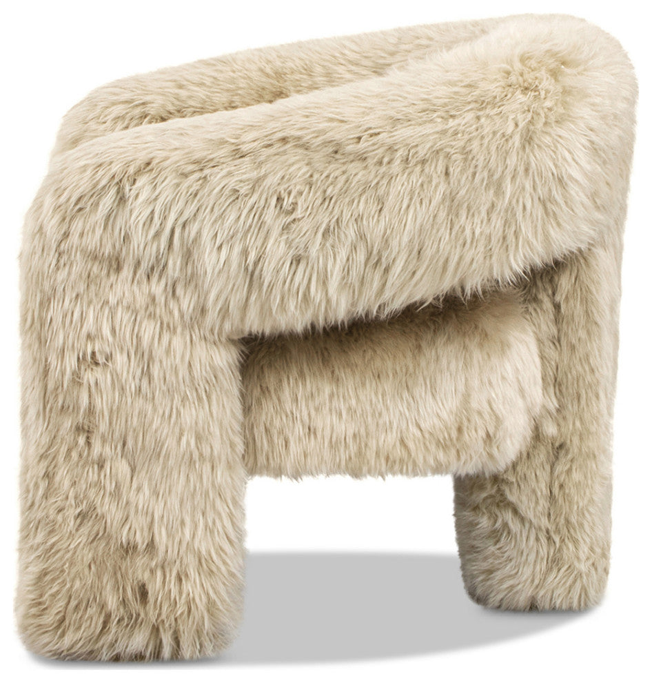 Avalon 35" Genuine Sheepskin Fur Split Barrel Back Accent Chair, Natural Blonde