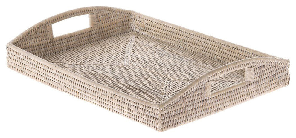 La Jolla Rattan Rectangular Serving Tray, White-Wash