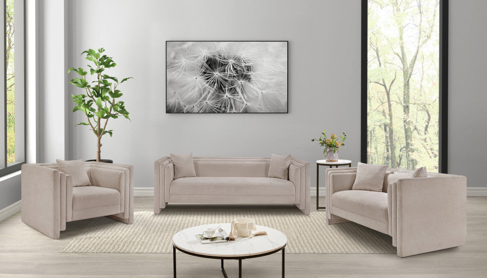 Everett Upholstered Loveseat, Beige, Chenille Fabric