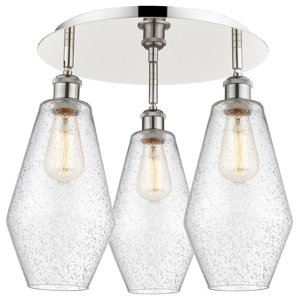 Cindyrella-3 Light 19" Flush Mount-Polished Nickel, Seedy Glass Shade