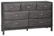 Contemporary Dresser, 7 Storage Drawers With Curved Pulls, Weathered Gray