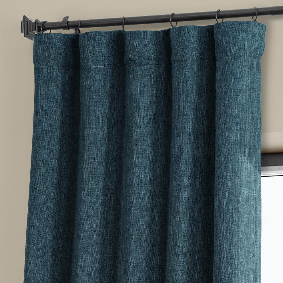 Faux Linen Darkening Curtain Single Panel, Story Blue, 50"x108"