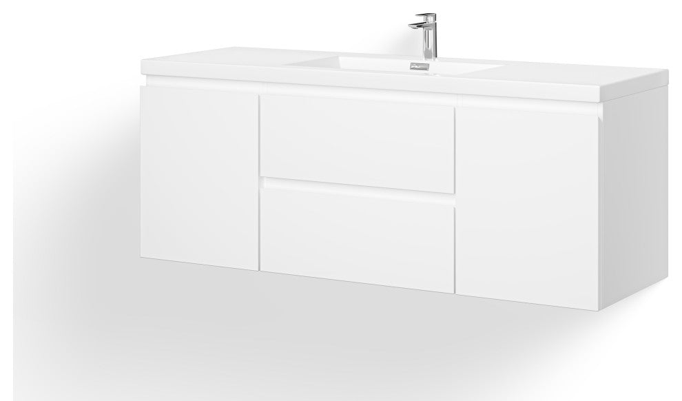 Beacon Bath Vanity, High Gloss White, 60", Single Sink, Wall Mount