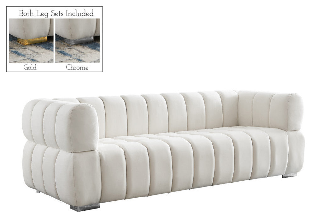 Gwen Velvet Upholstered Chair, Cream, Sofa