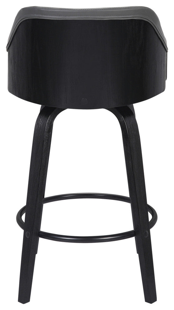 26" Gray Swivel Faux Leather Black Wooden Bar Stool