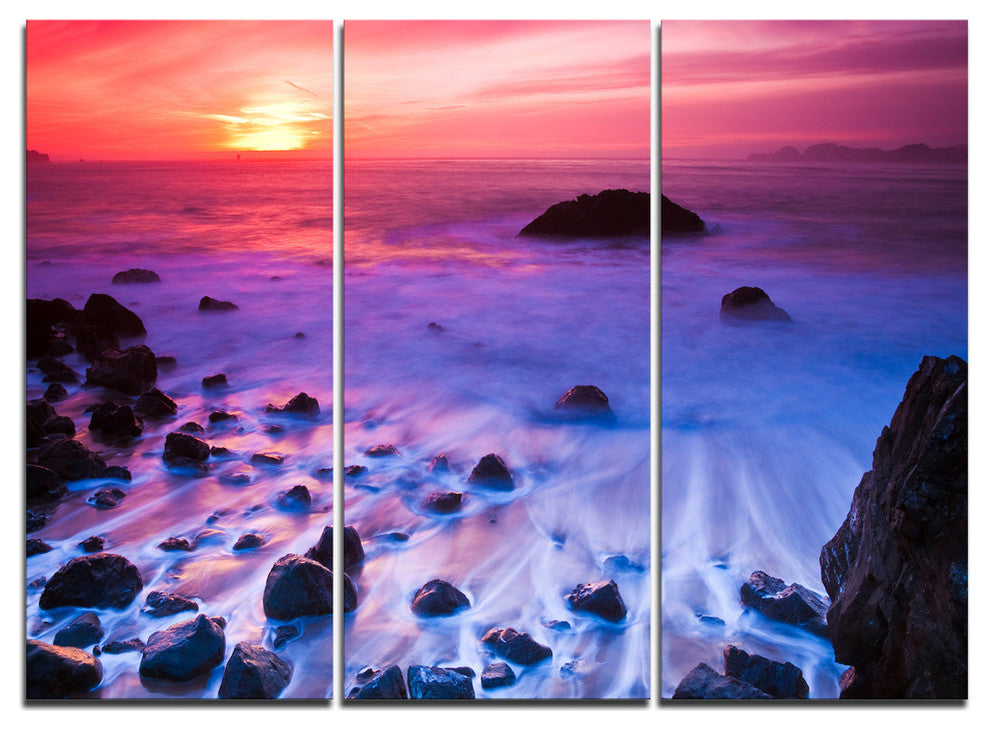 "Bluish Waters at Sunset Panorama" Metal Wall Art, 3 Panels, 36"x28"