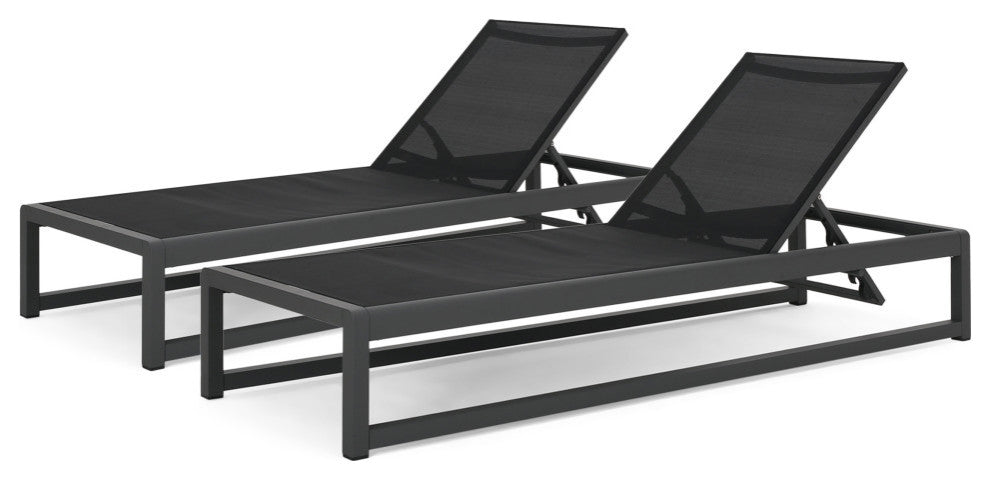 Hannah Outdoor Mesh Chaise Lounge, Set of 2, Black and Gray
