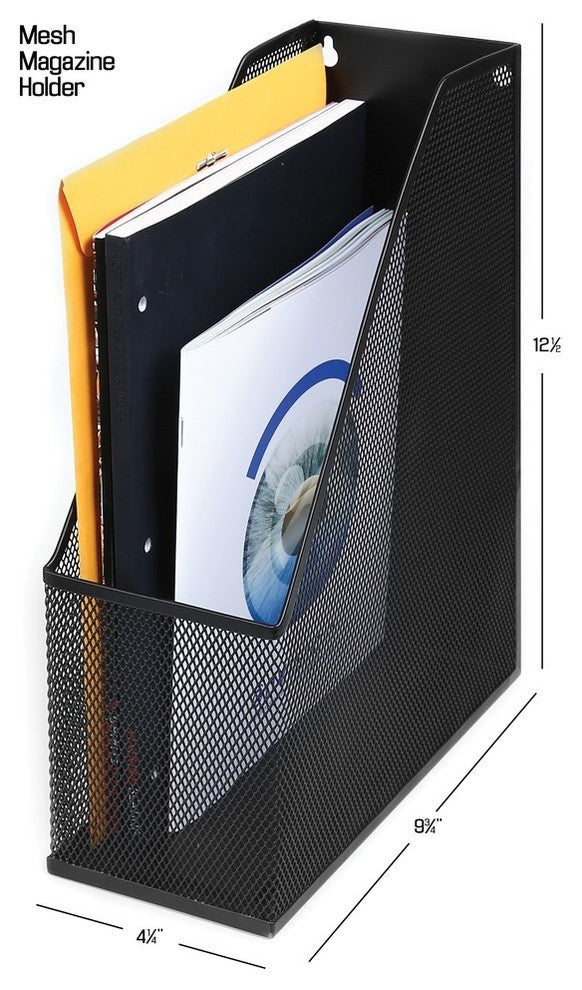 YBM Home Black Mesh Steel Wall Mount Rack File Holder 12"x10"x4.5"