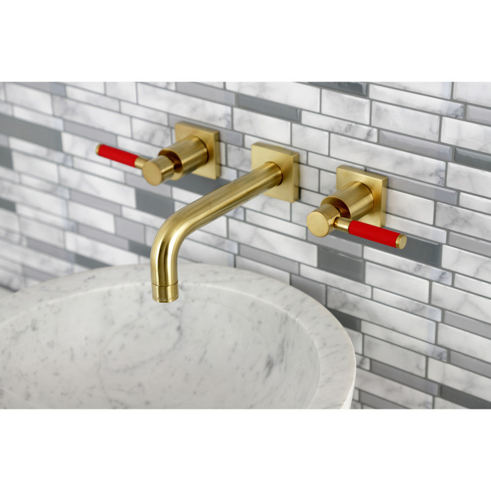 Kingston Brass KS6127DKL Two-Handle Wall Mount Bathroom Faucet, Brushed Brass