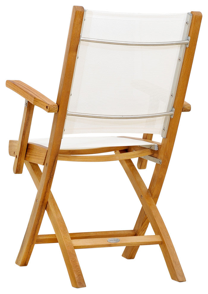 Teak Wood Miami Folding Arm Chair with Batyline Sling, Set of 2