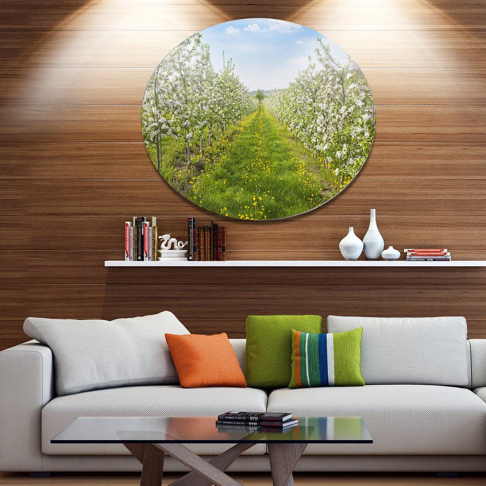 Bloomy Peach Forest Photography, Floral Large Disc Metal Wall Art, 23"