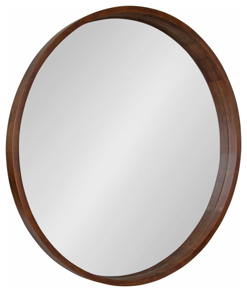 Hutton Round Wood Wall Mirror, Walnut Brown 36 Diameter