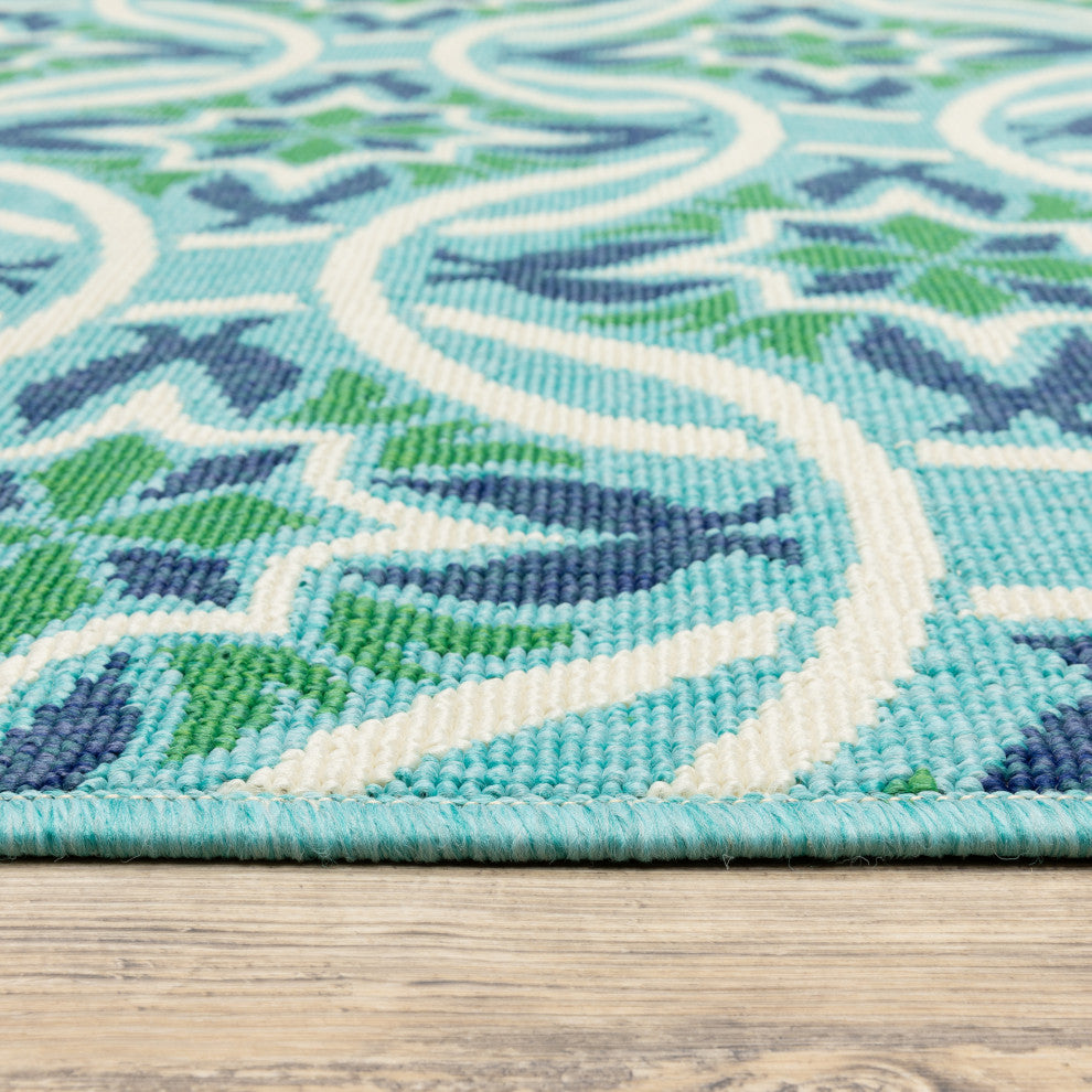 Madelina Floral Blue and Green Indoor or Outdoor Area Rug, 8'6"x13'