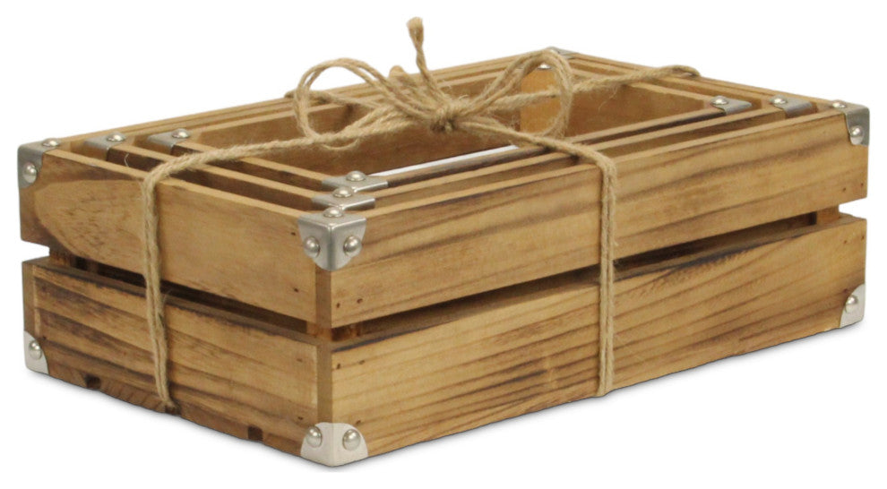 Rustic Farmstead Dark Brown Studded Wood Crate Set