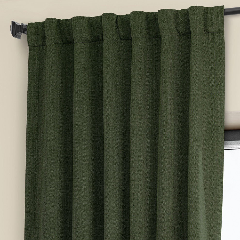 Faux Linen Darkening Curtain Single Panel, Tuscany Green, 50"x108"