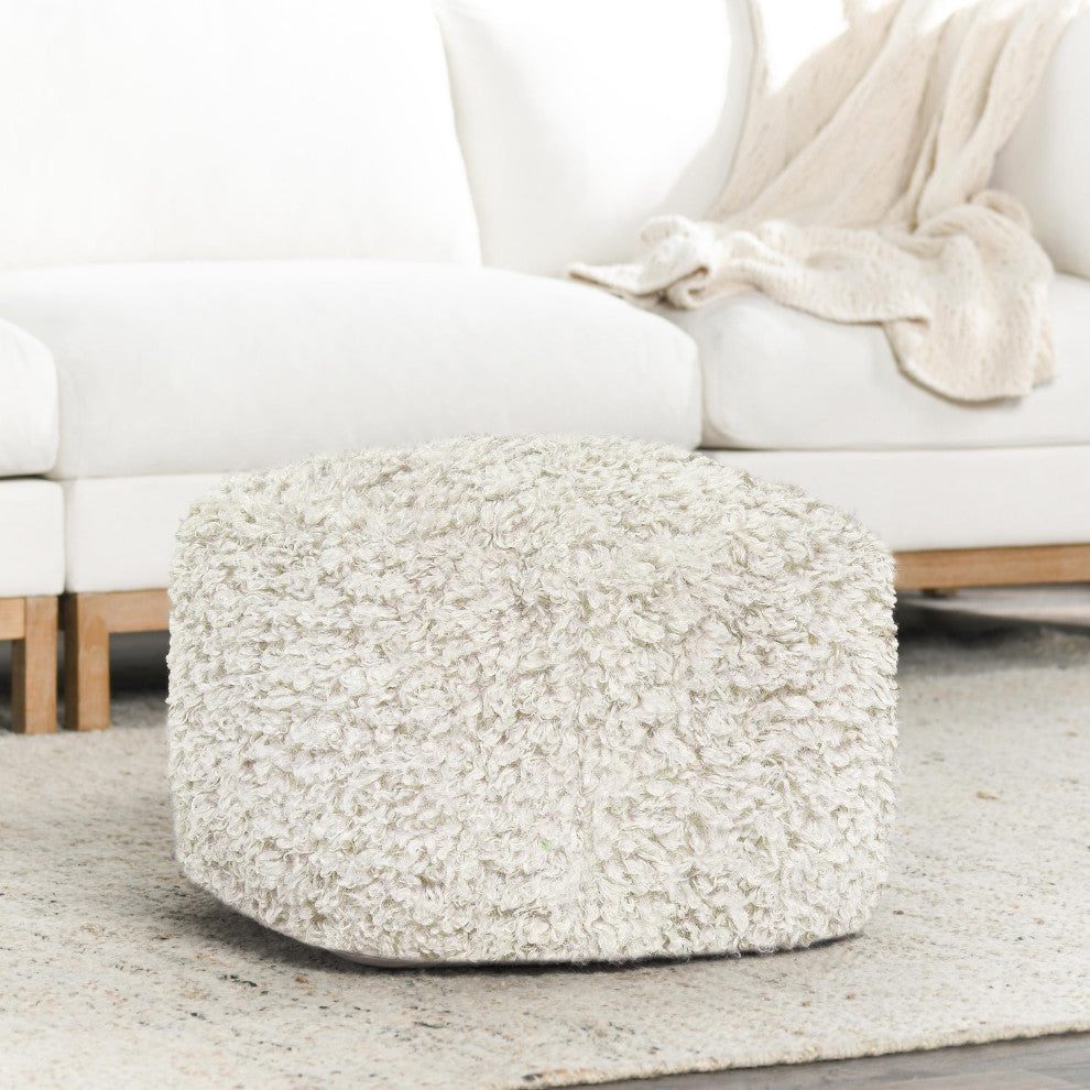 Carters 18" Faux Wool Shearling Ivory Floor Cushion Pouf