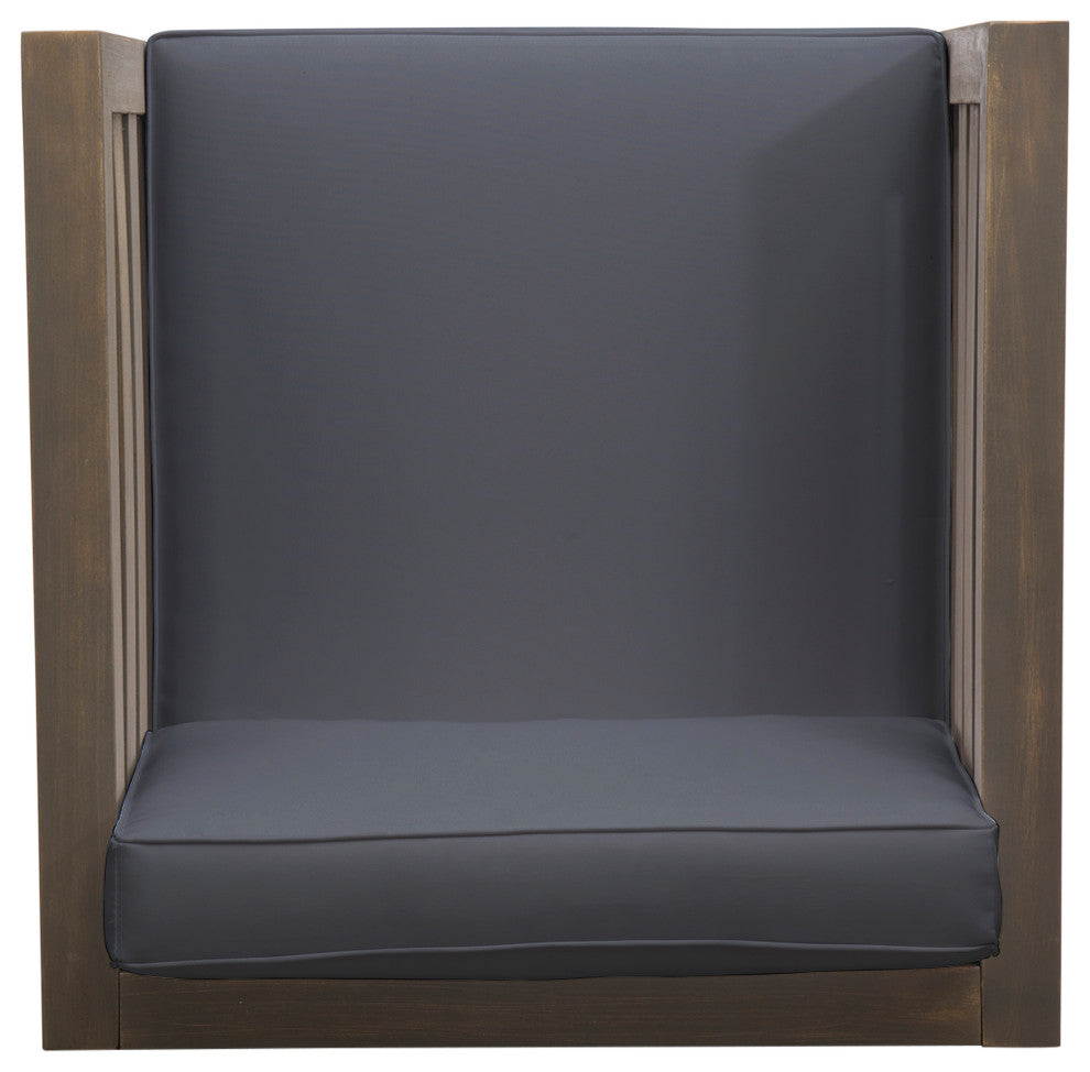 Emma Outdoor 6 Seater Acacia Wood Sectional Sofa and Club Chair Set, Dark Gray