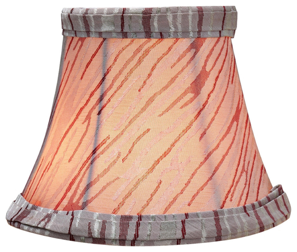 30006-2 Bell Chandelier Clip On Lamp Shade Off White & Red Striping 3"x5"x4"