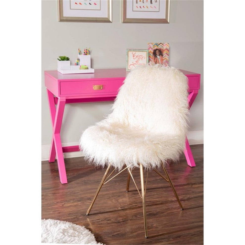 Linon Riley Metal Faux Fur Accent Chair in Gold