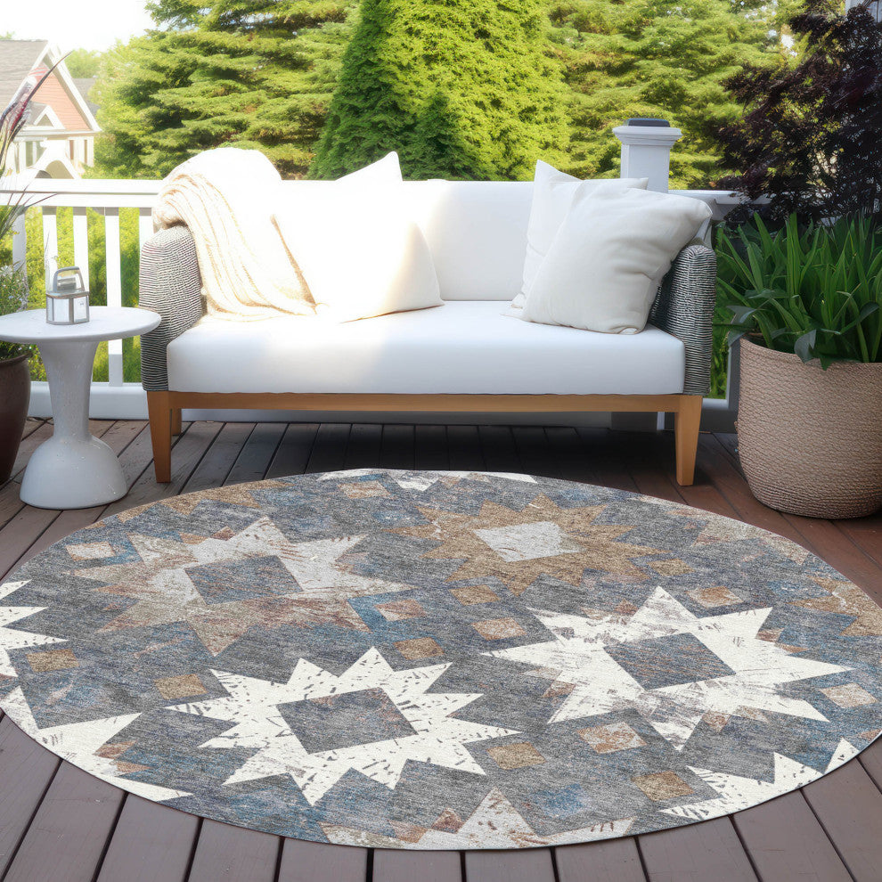 Machine Washable Indoor/Outdoor Chantille ACN1879 Gray 8' x 8' Round Rug