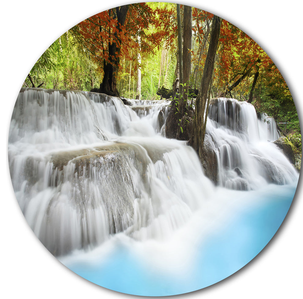 Roaring Erawan Waterfall, Landscape Disc Metal Artwork, 38"