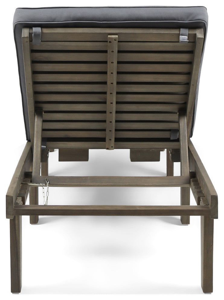 GDF Studio Alisa Outdoor Acacia Wood Chaise Lounge With Cushion, Gray, Set of 2