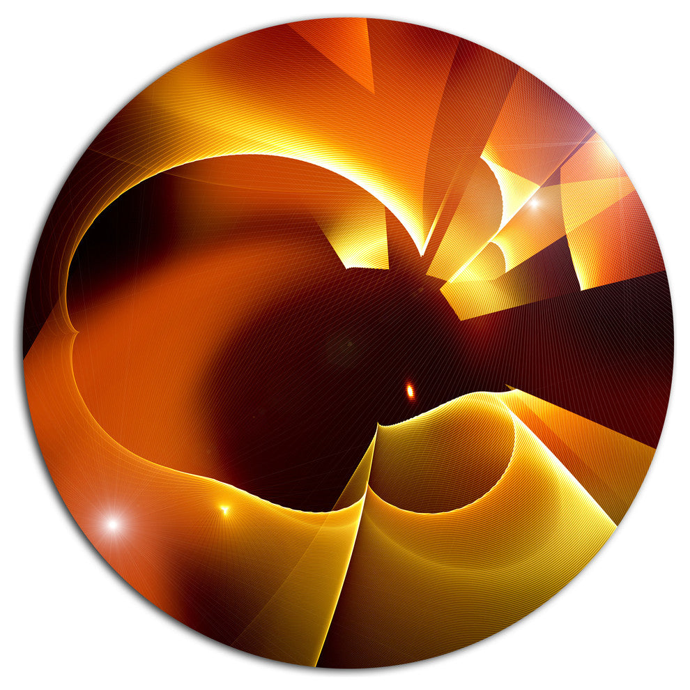 Warm Yellow Red Fractal Design, Abstract Round Wall Art, 23"