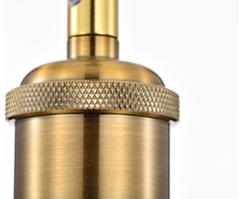 1-Light Black and Antique Brass Mini Pendant Light With Clear Glass Shade