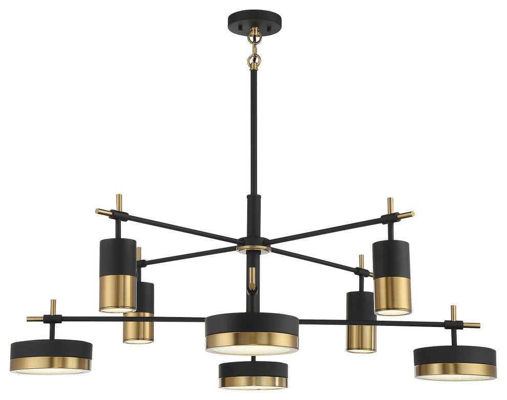 Ashor 8-Light LED Chandelier, Matte Black With Warm Brass Accents