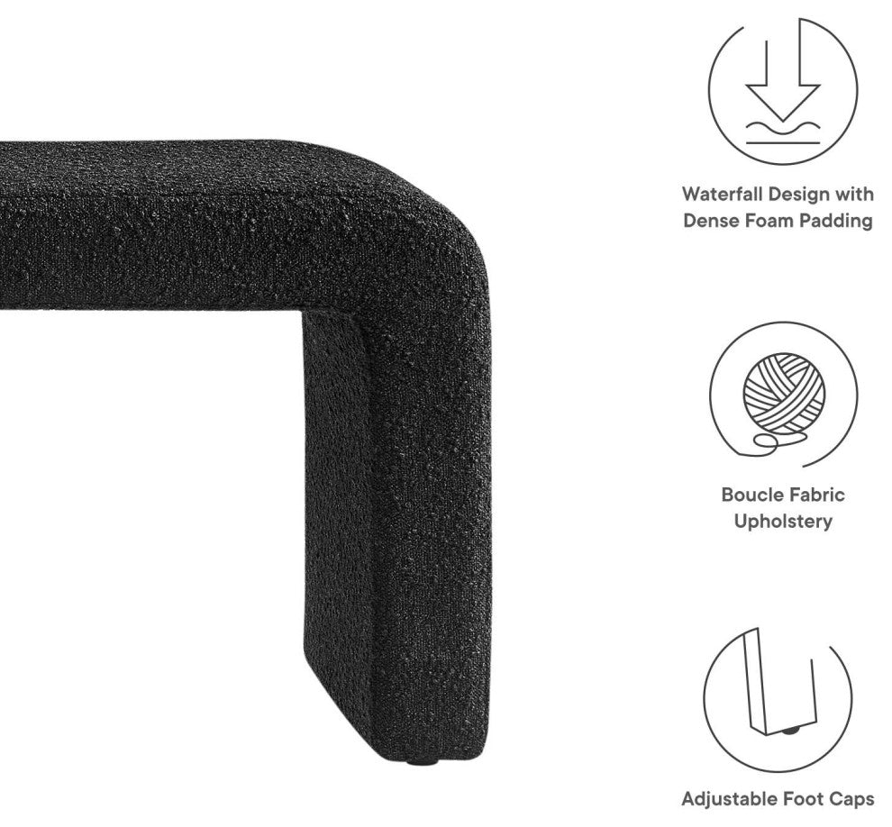 Simba Boucle Fabric Waterfall Long Bench - Black