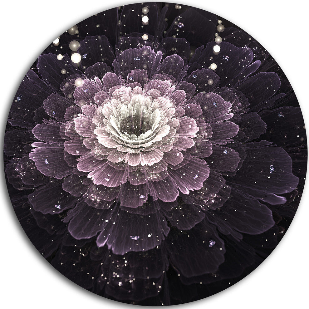 Black Flower With Silver Details, Floral Digital Round Wall Art, 38"