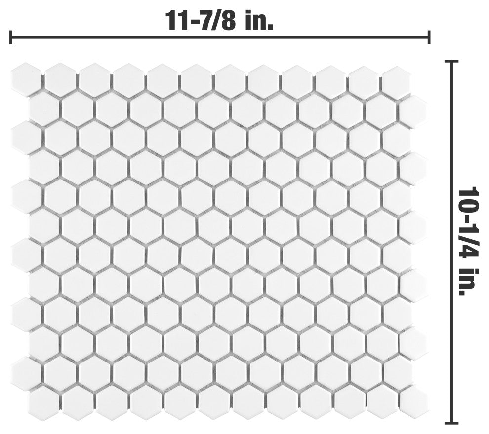 Metro 1" Hex Porcelain Mosaic Floor and Wall Tile, White