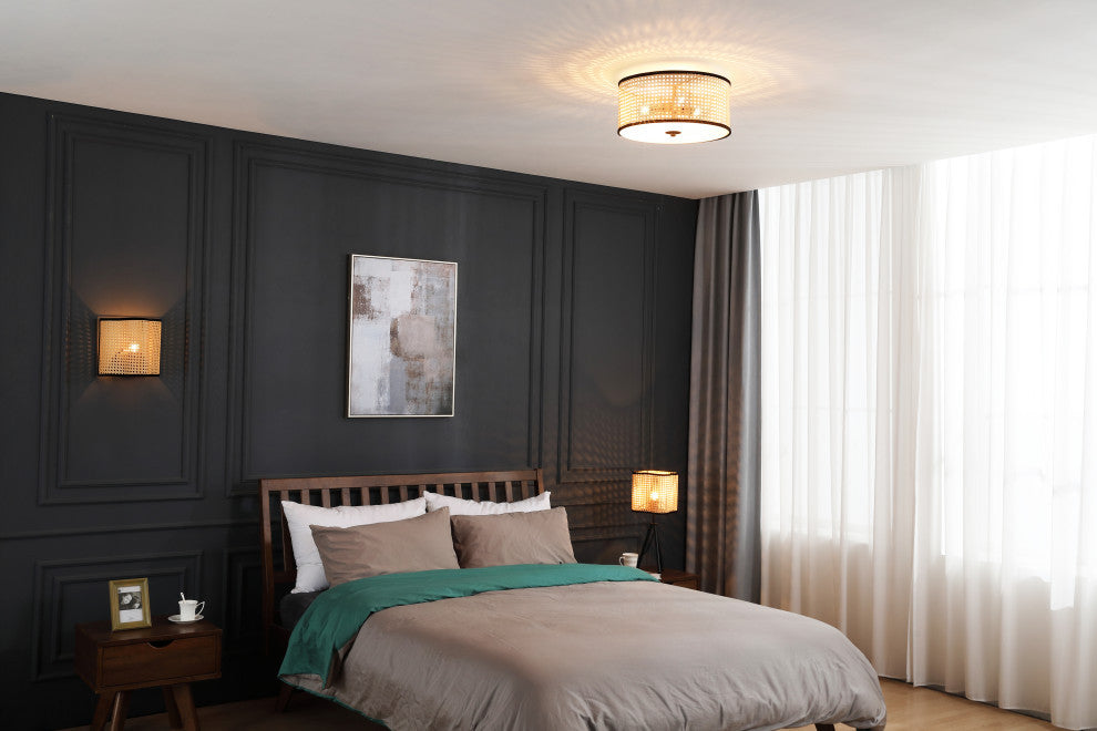 Vidalite Nakuv Rattan And Velvet Flush Mount Lamp