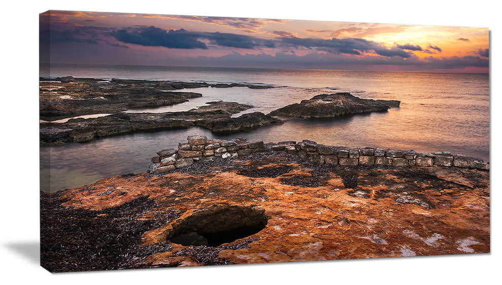 "Ancient Ruins On Beach Sunset" Oversized Beach Canvas Artwork, 40"x20"
