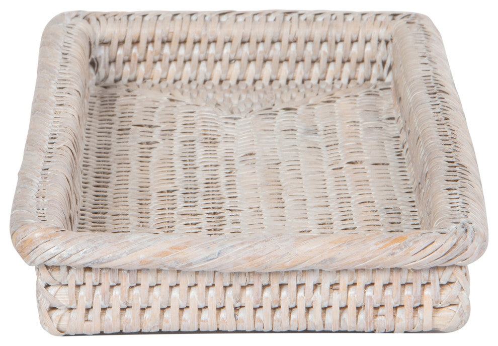 La Jolla Rattan Vanity and Bathroom Tray, White-Wash
