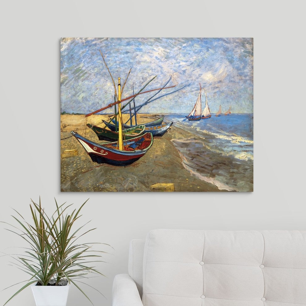 Fishing Boats on the Beach at Saintes-Maries-de-la-Mer Wrapped Canvas Art P