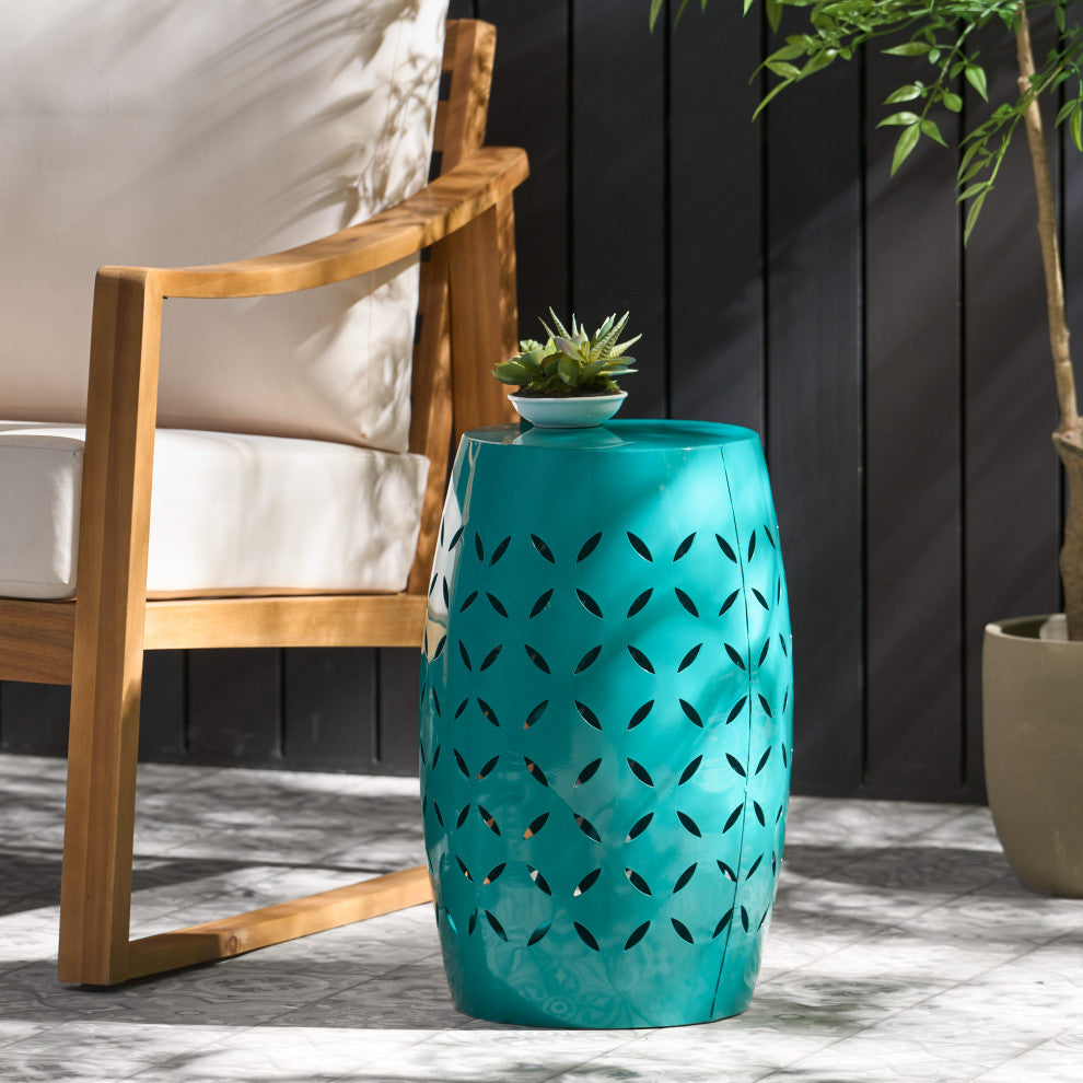 GDF Studio Lilly Outdoor 12" Iron Side Table, Teal