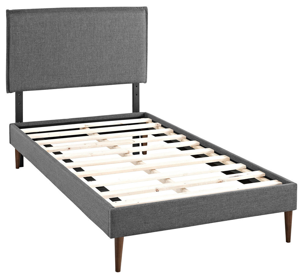 Modway Camille Twin Fabric Platform Bed With Round Tapered Legs, Gray