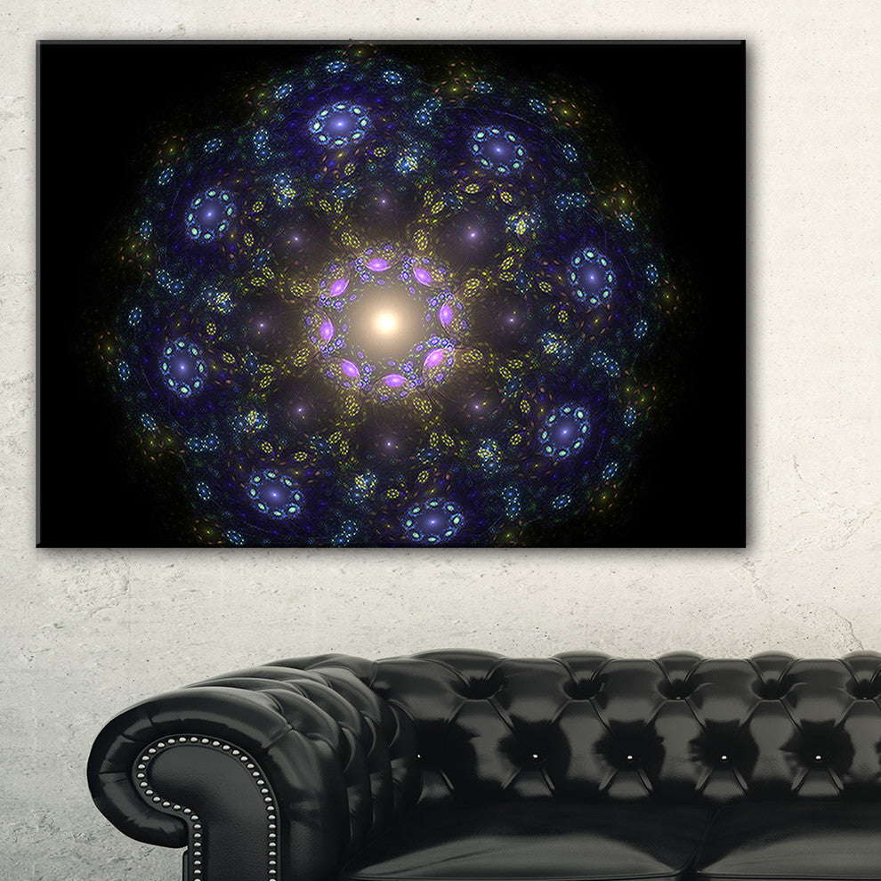 "Blue Abstract Fractal Mandala Flower" Floral Wall Art Canvas, 32"x16"