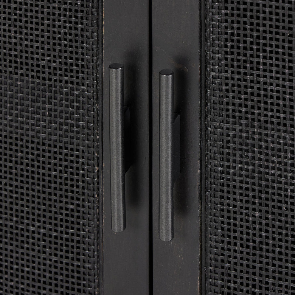 Caprice Bar Cabinet Black Natural Cane, Black Wash Mango, Gunmetal