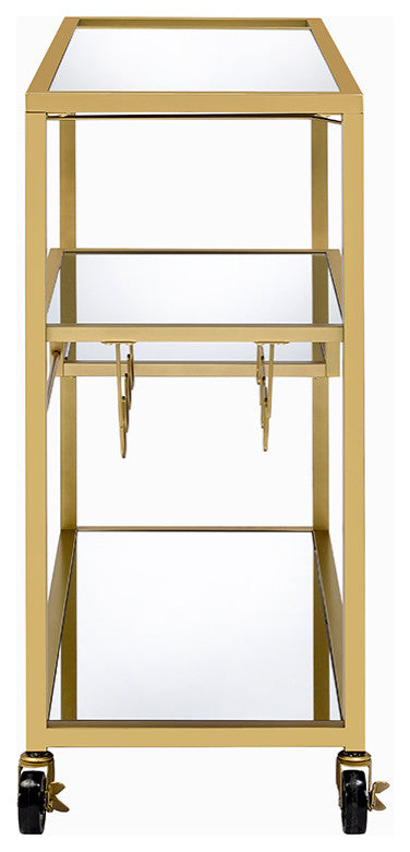 40" X 16" X 37" Gold And Clear Glass Serving Cart