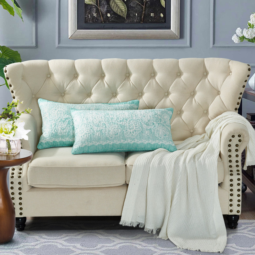 Printed Microfiber Pillow Covers, Set of 2, Emma Teal Aqua