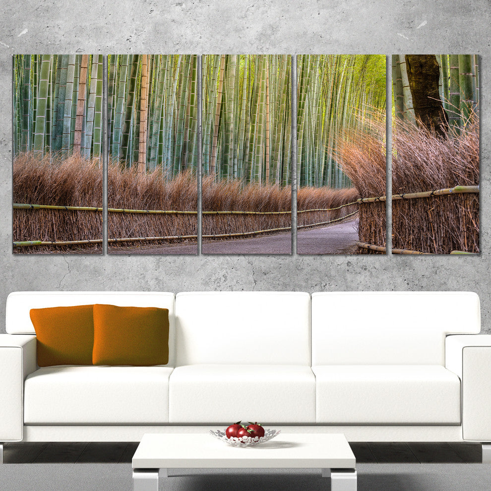 "Pathway Inside Bamboo Forest" Forest Canvas Wall Art Print, 5 Panels, 60"x28"