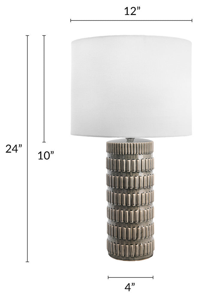Nuloom 25" Tangela Ridged Ceramic Linen Shade Gray, On-Off Switch Table Lamp