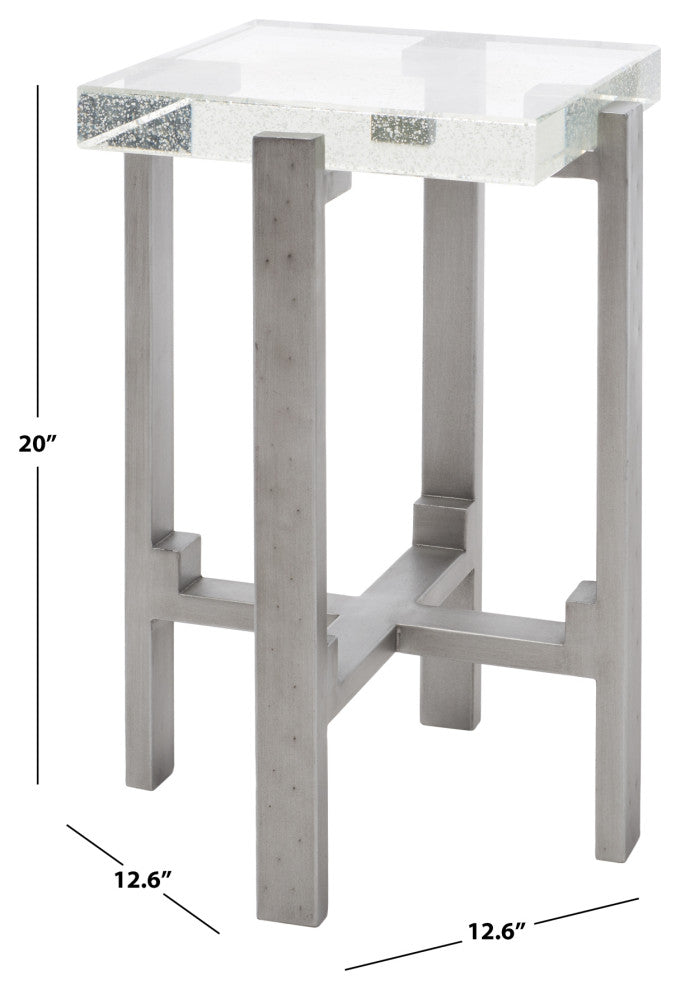 Safavieh Couture Jazlyn Square Bubble Glass Table, Silver/Clear